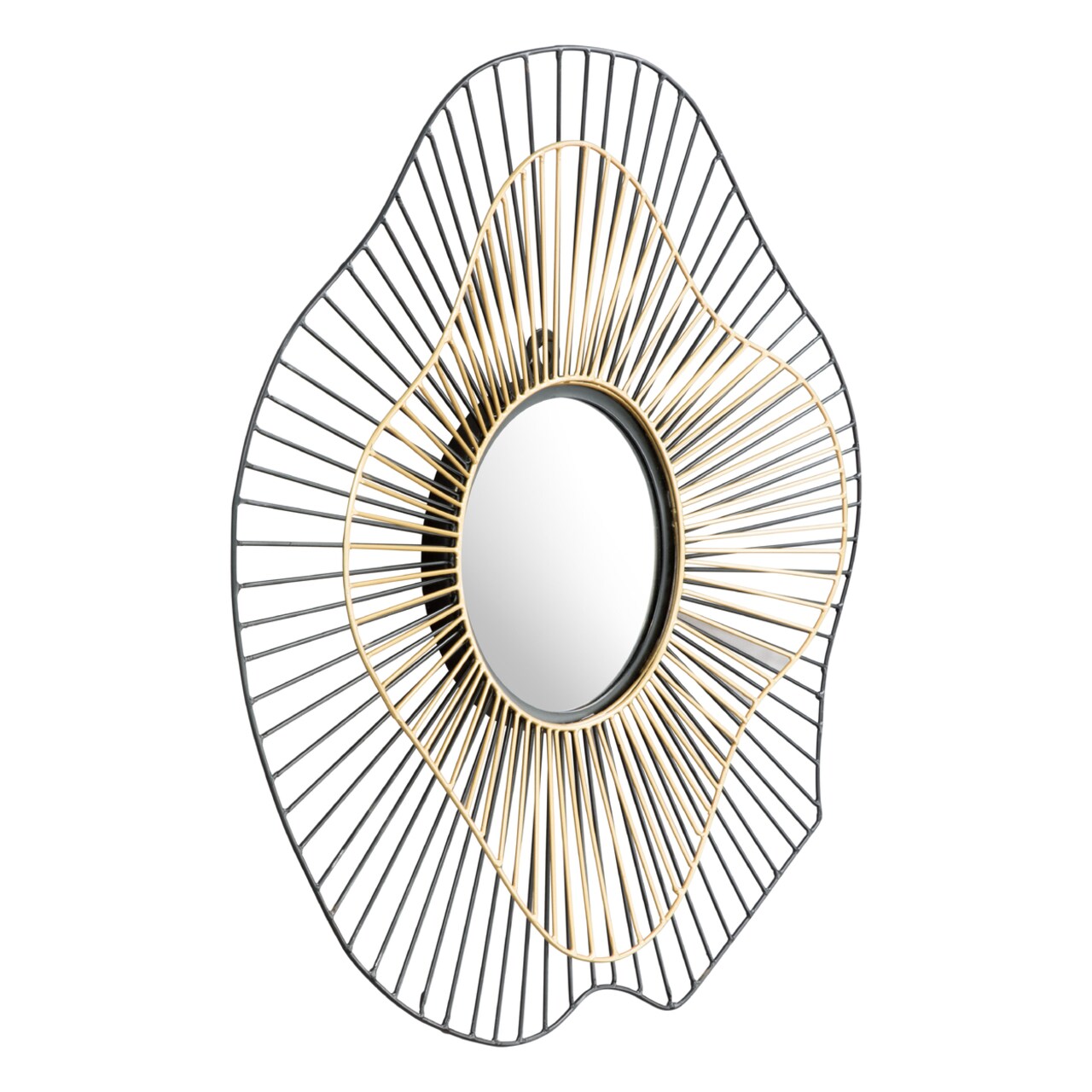 Comet Round Mirror Black Gold Decorative Wall Accent 30 Inch